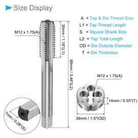 CoCud Tap and Die Set, M12 x 1.75 Thread, Left Hand Metric High-Speed Steel Machine Screw Tap & Round Die Tool Kit - (Applications: for Threading Tapping Repairing), 1-Set