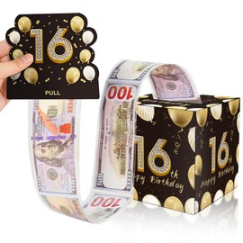 Feliz 16 Cumpleaños Caja de Dinero en Efectivo de Regalo Set, Sorpresa Pull Out Caja de Regalo de Dinero con 30Pcs Bolsas Transparentes - Maneras Divertidas de Dar Dinero en Efectivo Como un 16 Cumpleaños de Regalo Para las Niñas Los Niños