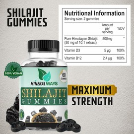 Generic MINERAL WAYS Premium Shilajit Gummies (60 Count) - Made of Pure Organic Shilajit Resin - Source of Natural Fulvic and Humic Acid - Trace Mineral Supplement