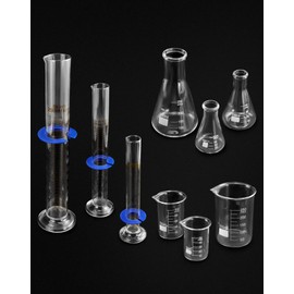 QWORK Lab Glassware Set, Beaker Flask Cylinder Set, 9 Pieces - Includes 3 Erlenmeyer Flasks, 3 Beakers, & 3 Grade A Graduated Cylinders - Borosilicate 3.3 Glass