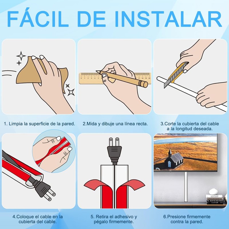 LEKOU Cubierta de Cable Pared 2M, Canaleta de Suelo para