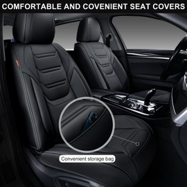 TIEHESYT Leather Seat Covers Front Pair with Lumbar Support, Breathable and Waterproof Car Seat Cover, Universal Seat Covers for Cars, Trucks, SUVs, Sedans, Pickups, Airbag Compatible, Black