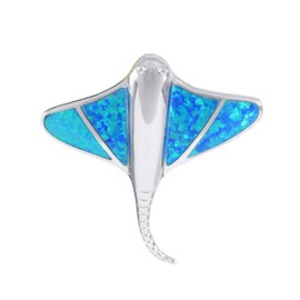 Unique Gorgeous Hawaiian Large Blue Opal Stingray Necklace, Sterling Silver Opal Sting Ray Pendant, N6154A