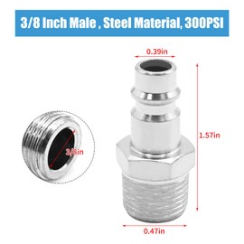 LIDSCURA 10Pcs 3/8 Air Compressor Accessories Fittings, 300PSI 3/8 Inch Male Threads Size Industrial M-Type Plug, Quick Connect Air Fittings for Connecting Components