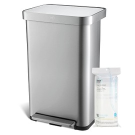 Home Zone Living 18.5 Gallon Large Stainless Steel Trash Can with Slow Closing Lid and Wide Opening, Virtuoso Collection, Silver