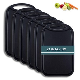 hunnycook Breakfast Board Set of 6 with Juice Groove, 22 x 15 cm, Antibacterial Chopping Board, Plastic, Non-Slip, BPA-Free, Small Black Breakfast Board, Plastic, Dishwasher Safe