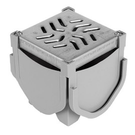 Source 1 Drainage Driveway Channel Drain Quad Connector with Galvanized Steel Grate