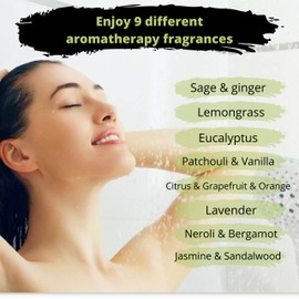 Shower Steamers - Variety Pack Of 9 Shower Bombs with Essential Oils :SAGE/GINGER, CITRUS/GRAPFRUIT/ORANGE, PEPPERMINT, JASMINE/SANDALWOOD, PATCHOULI/VANILLA, LEMONGRASS, NEROLI/BERGAMOT, EUCALYPTUS, LAVENDER 65 GR EACH (BOX)