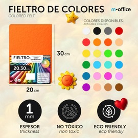 m-office Craft Felt for DIY Projects, Felt Panels in Bright Colours, Soft and Flexible, Material for Sewing and Patchwork Fabrics, Ideal Crafts, Decorative Crafts, 40 x 60 cm, (Assorted, Pack of 40)