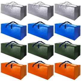 Cosy Family 12 Pack Heavy Duty Moving Bags with Backpack Straps - Strong Handles & Zippers, Storage Totes For Space Saving, Fold Flat, Alternative to Moving Box (X-Large-Set of 12, Multicolored)