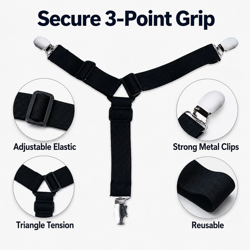 4-Piece Bed Sheet Grippers for Secure Sheet Fit - Adjustable