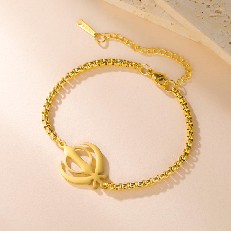 Khanda Symbol Bracelet for Women Stainless Steel Sikhism Pendant Adjustable