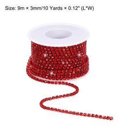 MECCANIXITY 10 Yard 3mm Crystal Rhinestone Diamond Close Chain Trim Trimming Claw Cup Chain for Sewing, Crafts, DIY Jewelry Wedding Decorations Red Gems Red Base