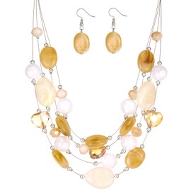 FULU AUTUMN Chunky Statement Necklace Women's Multi-Row Pearl Necklace and Earrings Fashion Jewellery Set for Women Mum Wife Grandma Mother's Day Gift, Acrylic Stone Acrylic stone Crystal, No Gemstone