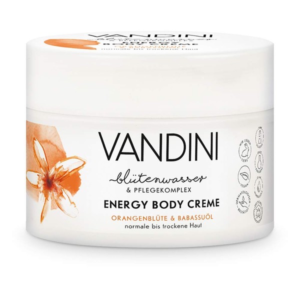 VANDINI Energy Women's Body Cream with Orange Blossom & Babassu Oil - Body Cream & Face Cream for Normal to Dry Skin - Vegan Moisturising Cream for Women (1 x 200 ml)