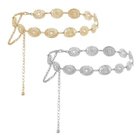 Chain Belt for Women, Gold and Silver Daisy Waist Chain, Adjustable Western Boho Belt, One Size Fits Most, 115cm Length