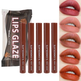 5 Colors Matte Velvet Liquid Lipstick, Chocolate Series Lipstick Set, Intense Color Pigment Lip Stain, Long Lasting Matte Lip Glaze for Women