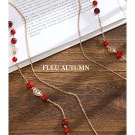 FULU AUTUMN Boho Gold Long Necklaces for Women Natural Stone Beaded Layered Long Necklace Mothers Day Gifts Dainty Flower Costume Jewelry for Women(Red)