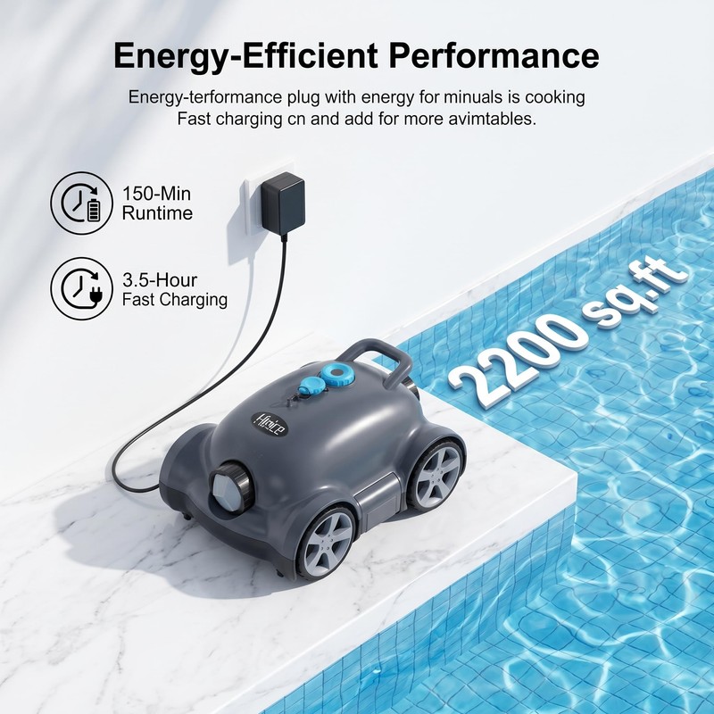 Hinice Cordless Robotic Pool Cleaner,Automatic Pool Vacuum Robot for In-Ground/Above