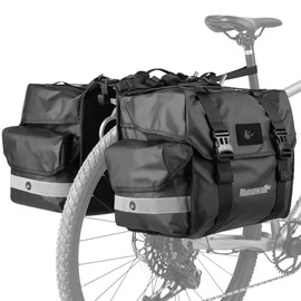 Rhinowalk Bike Pannier Bag with Rain Cover 50L Waterproof Bicycle Double Pannier Bags with Support Plate for Long Distance Riding Saddle Pouches for Bike Rear Rack Cycling Accessories(Black)