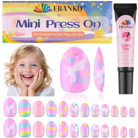 EBANKU 1 Pack Kid Fake Nail Kit, 24 Pieces Press on Nails for Kids Horse Press on Nail Short Artificial False Nail Kits for Kids Girls