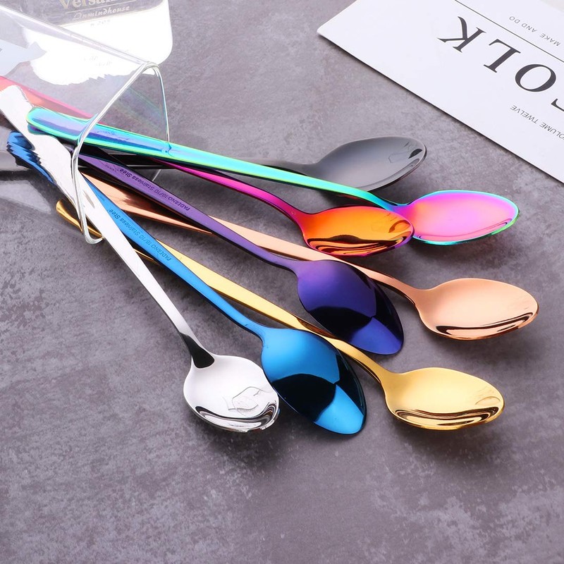 SBOMHS Long Handle Spoons Set of 8 (Coloured), Cocktail Mixing