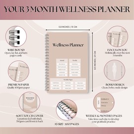 Wellness Journal - 90 Day Health, Fitness, Gratitude, Mindfullness, Wellbeing, Habit, Goals, Diet & Food Tracker - A5 Lux