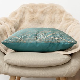 Home Luxe Premium Quality Comfortable Pillow Covers Cushion Covers with High End Embroidery for Couch Cushion Livingroom 17.7 x 17.7 inch (Pack of 2 pcs) (Green Trees with Gold Stripe)