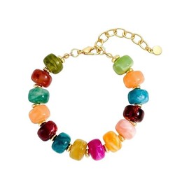 YueYueLoove Chunky Beaded Bracelets for Women Boho Multicolor Resin Beads Bracelet Adjustable Statement Bracelet Summer Holiday Beach Jewelry (Colorful A)