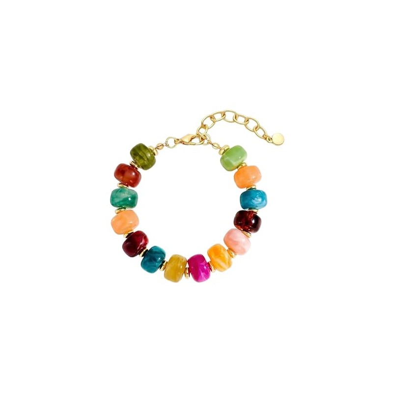 YueYueLoove Chunky Beaded Bracelets for Women Boho Multicolor Resin Beads