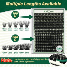 KEYYOU Lash Clusters 3D Effect 231pcs Eyelash Clusters 100D200D 10-18mm D Curl Wispy Lashes Individual Cluster Lashes Natural Volume Soft DIY Lash Extensions (3D-100D200D-D-10-18MIX)