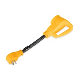 Camco RV Dogbone Electrical Adapter with Innovative 180 Degree Bend Design and PowerGrip Handle - 15 Amp Male to 50 Amp Female, 12" (55168)