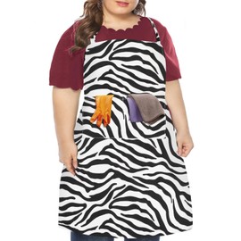 LOLOMLO Oversize Canvas Cotton Apron, Extra Large Aprons with 2 Pockets for Men & Women, Adjustable Neck with Long Strap Tear Resistant Plus Size Cooking, Gardening, Baking Aprons - Zebra Stripe