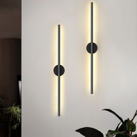 CEKUXPS Modern Wall Sconce Simple Linear Led Black Wall Lights Living Room Sofa Background Wall Sconces Bedroom Bedside Hotel Corridor Foyer Hallway Warm Light 3000k (L31.4 inch, Black)