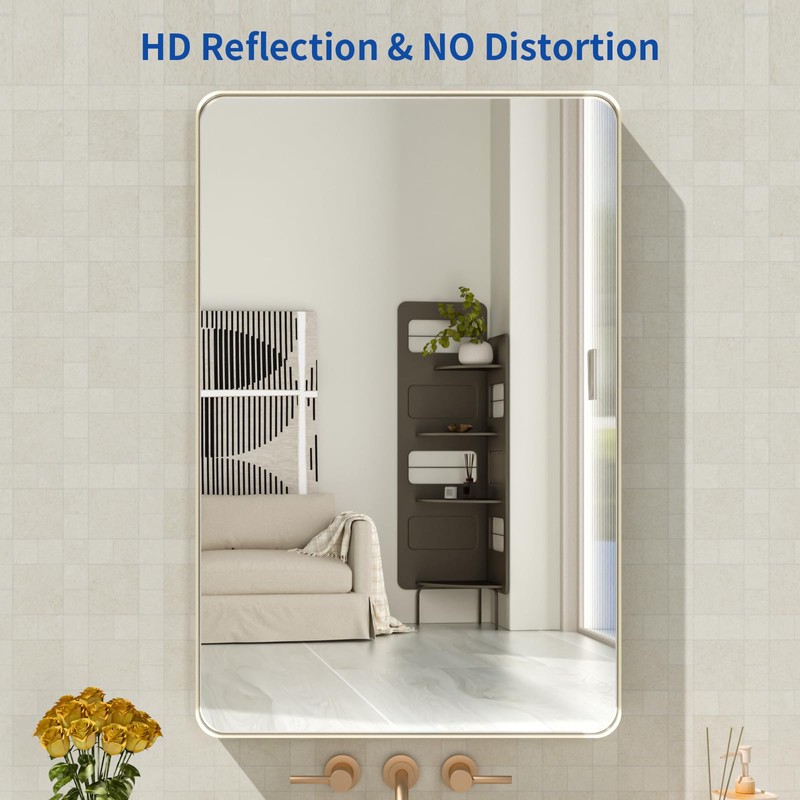 WEER 20X30 Inch Brushed Nickel Bathroom Mirror, Brushed Silver Metal