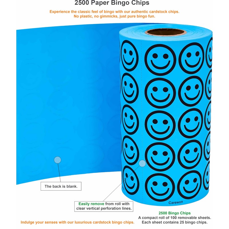 Carewon 2500 Bingo Chips, Blue (1 of 3 Colors), 3/4",