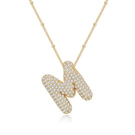 FANZE Bubble Letter Necklace Gold, Bubble Initial Necklaces for Women, Birthday Christmas Anniversary Graduation Gifts