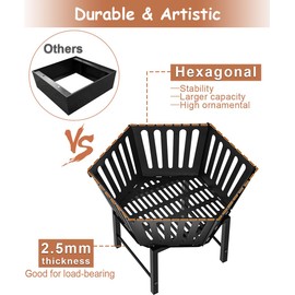 Waaliji 22.5 Inch Portable Plug Fire Pit for Camping, Heightened Detachable Outdoor Wood Burning Firepits for Outside Patio Heating, Picnic, Bonfire and BBQ with Carrying Bag, Vertical Hollow Style