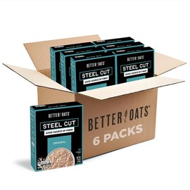 Better Oats Steel Cut Instant Oatmeal Packets, Original Flavor with Flax Seeds, Quick-Cooking Breakfast, Box of 10 Pouches (Pack of 6)