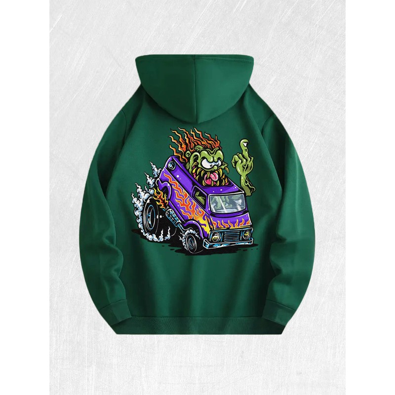 Monster Flame Van Graphic Hoodie 100% Cotton US Warehouse 7