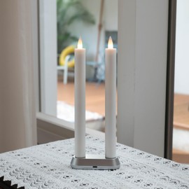 CozierGlow Rechargeable Flameless Candle with Remote Timer, 3D Moving Flame Real Wax Led Candles (Includes Remote Control, Charging Base, and USB Cable) (Rech-2Taper-White, 9in)