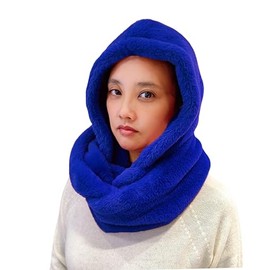 Lina & Lily Faux Fur Hood & Infinity Scarf Combo Winter Head Neck Wrap for Women Men (Royal Blue)