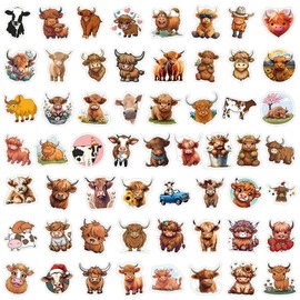 Highland Cow Stickers 100 Pack Laptop Stickers,Cute Cartoon Animal Vinyl Waterproof Stickers for Water Bottles Skateboard Scrapbook Bike Computer,Phone,-Graffiti Stickers Pack for Teens Girls Kids