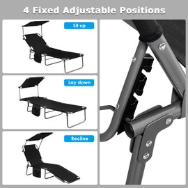 GYMAX Folding Chaise Longue, Adjustable Beach Chair with Canopy Sun Shade & Side Pockets, Heavy Duty Sunbathing Recliner Cot for Outdoor Patio Yard Poolside (2, Navy)