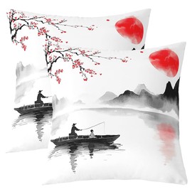 Japanese Ukiyoe Theme Throw Pillow Covers 20"x20" Set of 2 Pillow Cases Cushion Covers Soft Hokusai Pattern Pillow Cases Cushion Covers Japanese-Style Throw Pillowcases White Throw Cushion Case