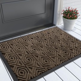 Yimobra Door Mat, Outdoor Indoor Entrance Welcome Mat, Heavy Entry Front Door Mat, Stain & Fade Resistant, Low Profile, Sturdy Rubber, Easy Clean Patio Floor Mat, Waterproof, 29.5 x 17, Brown