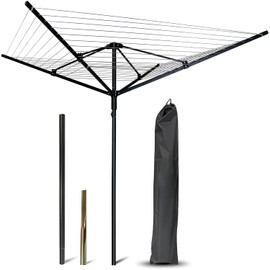 Outdoor Umbrella Clothesline, 165 Feet Heavy Duty Rotary Dryer with 12 Lines & 4 Arms, Adjustable Height Foldable Retractable Collapsible Metal Drying Rack for Backyard, Patio, Garden