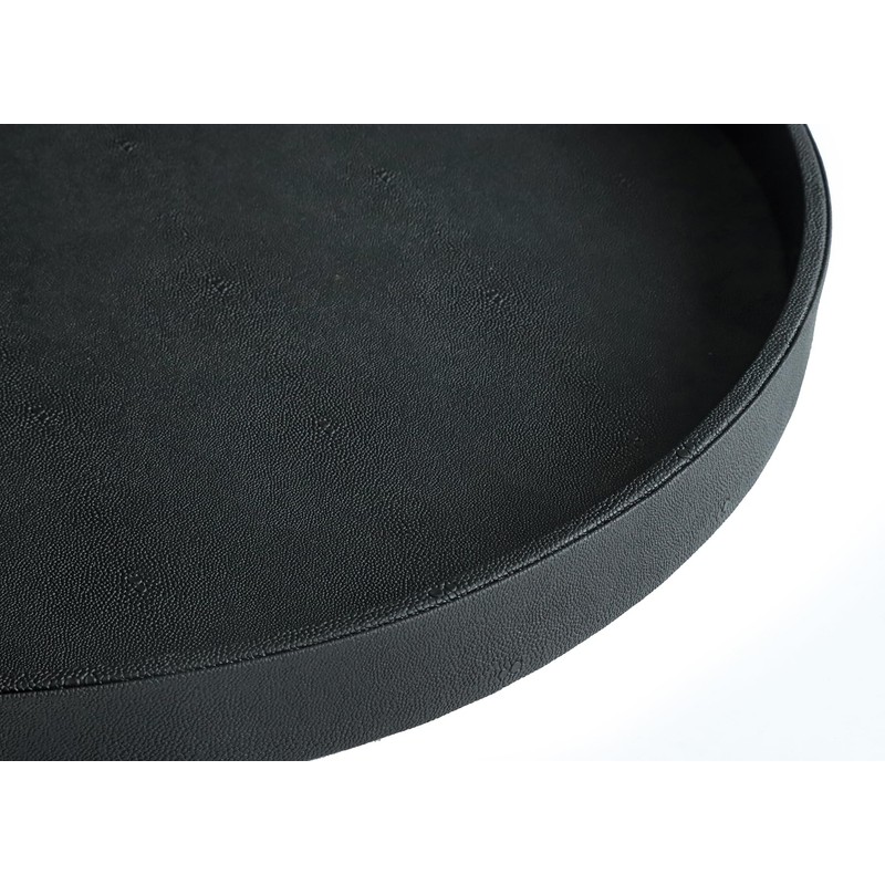 HofferRuffer Large Round Serving Tray 24'', Elegant Faux Leather Circle