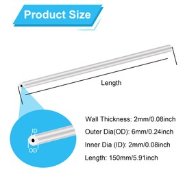 LAVMHAB 6063 Aluminum Tube 6mm OD x 2mm ID 2.0mm Wall Thickness 150mm Length, Aluminum Round Tubing Seamless Straight Pipes (2pcs)
