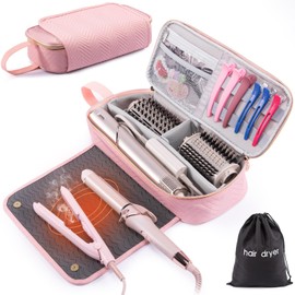 ELCUPA 2IN1 Hair Tools Travel Bag with Heat Resistant Mat for Flat Irons, Straighteners, Curling Iron, Hair Dryer Case Compatible with Revlon One-Step Hair Dryer, Shark Flexstyle, Hair Essentials